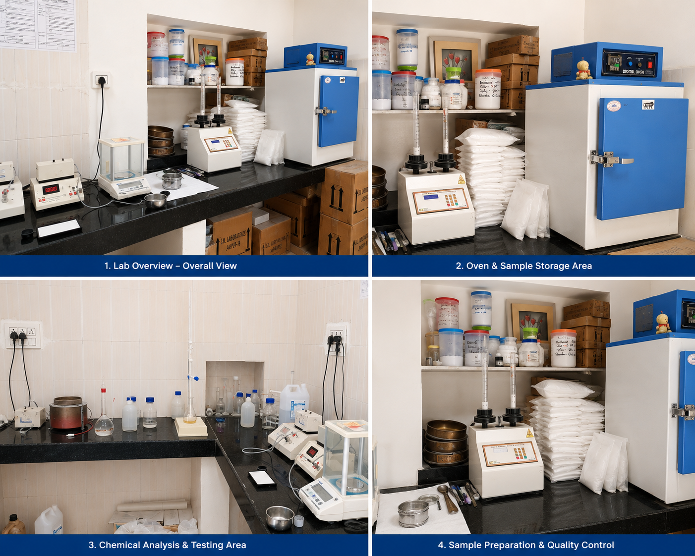 SK Stardust in-house quality laboratory — brightness machine, whiteness machine, bulk density tester, sieve analysis